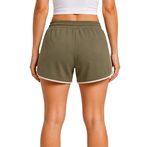 Olive Green Womens <b>Athletic</b> Running Shorts With Contrast Piping Elastic Drawstring Waist Customized Logo Gym Workout Fitness - Product Image 2