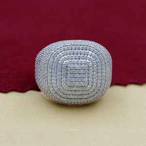 Moissanite Round Diamond Hip Hop Cocktail <b>Ring</b> 925 Sterling <b>Silver</b> Bustdown For <b>Mens</b> Anniversary Party Gift For Friends - Product Image 1