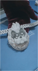 จี้เพชรหรูหราสำหรับผู้ชาย ประดับเพชรโมอิสซาไนต์ เงินแท้ 925 ทรงกลมแบบ Buss Down  จี้รูปหน้าสุนัขขนาดใหญ่สั่งทำพิเศษ พร้อมสร้อยเพชร - Product Image 5