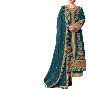 2024 Bollywood haute tendance vêtements de fête de mariée pour femmes robe en mousseline de soie multicolore écologique bouton en dentelle dernière Boutique - Product Image 1