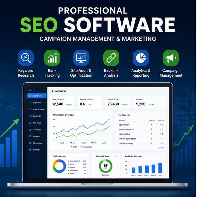 Professional SEO Campaign Management Software | Internet Version | /Mac/Linux Compatible | Digital Marketing Stock