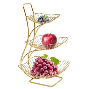 Panier à fruits et légumes multi-usages en métal durable, couleur or, 3 niveaux, écologique, fait main, pour comptoir - Product Image 3