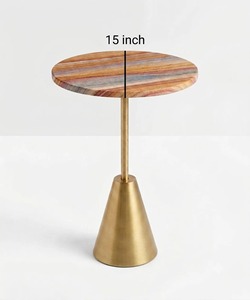Mesa de Centro Moderna con Tapa Redonda de Madera y Base de Latón, Mueble Decorativo para Sala de Estar Contemporánea - Product Image 4