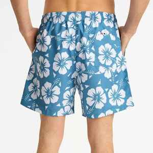 Short de bain pour homme à séchage rapide, imprimé floral bleu, avec taille élastique et poches, style décontracté - Product Image 4