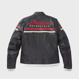 Indian Motorcycle Leather Jacket Black & <b>Red</b> Cowhide, Vintage Style - Product Image 2