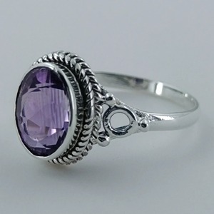 Amethyst <b>Ring</b> Handmade Sterling Silver Bezel Setting Natural Purple Oval Gemstone <b>Boho</b> Jewelry February Birthstone - Product Image 2