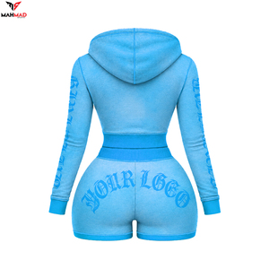 OEM Women Embroidery Two Piece <b>Set</b> Women's Crop Top <b>Shorts</b> Custom Logo Streetwear Womens Tracksuit For <b>Ladies</b> Sweatsuit - Product Image 4