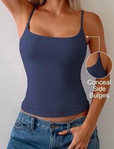 Ladies Double <b>Layer</b> Breathable Eco-Friendly Yoga Camisole Tank <b>Top</b> Soft Stretch Cotton Ribbed Knit Spaghetti Strap Front - Product Image 6