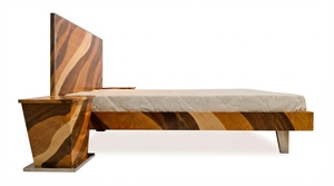 Custom Modern Queen Size Wooden <b>Platform</b> <b>Bed</b> <b>Frame</b> with Side Tables - Product Image 3