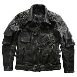 Veste zippée décontractée à col montant en cuir de vachette véritable pour homme et moto - Product Image 1
