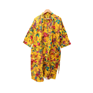 Robe kimono en coton bleu turquoise style bohème |   Robe de chambre à manches longues et col en V pour femme |   Robe longue avec cordon de serrage et poche avant, modèle maître - Product Image 1