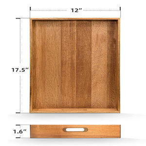 Bandeja de servicio de madera de acacia con asas Bandejas decorativas Vintage para desayuno Café Vino o almacenamiento de escritorio y uso de mesa de comedor - Product Image 3