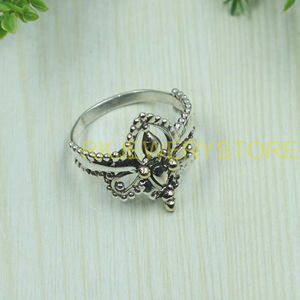 Vintage Handmade Filigree <b>Ring</b> 925 <b>Silver</b> Brass Gothic Floral Crown Design <b>Statement</b> Jewelry Gift for Women Girlfriend mom Her - Product Image 4