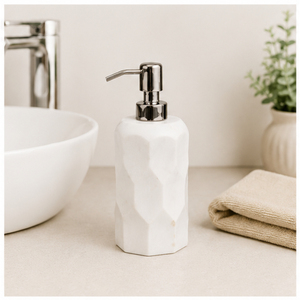 Distributeur de savon en marbre blanc naturel de qualité supérieure avec pompe en acier inoxydable, flacon de lavage des mains en pierre géométrique pour la décoration de salle de bain d'hôtel - Product Image 4