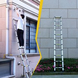 9.5 Foot Aluminum Button Telescopic Ladder with 2 Triangular Stabilizers and Hooks Multi-Purpose Ladder - Product Image 5