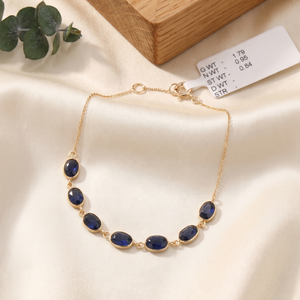 Bracelet chaîne en or jaune 18 carats avec saphir bleu naturel certifié IGI, serti à griffes, coupe ovale tendance, bijou fin fait main - Product Image 5