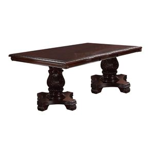 Set da Pranzo Formale 9 Pezzi Marrone con Tavolo Rettangolare a Doppia Base e 2 Sedie con Braccioli e 6 Sedie Laterali Design a Foglia Stile Reale - Product Image 3