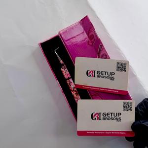 GETUP BROSONS Eyelash Tweezers Stainless Steel Smooth Tip Anti-Static 10mm Length Precision 90 Degree <b>Pink</b> Cardboard <b>Box</b> Black - Product Image 4