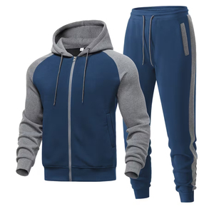Survêtement à capuche bleu gris pour homme de qualité supérieure, ensemble de jogging à manches longues avec fermeture éclair et poches latérales, tenue décontractée pour l'automne - Product Image 2
