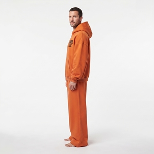 Men Cotton Fleece Wide Leg Tracksuit Custom Heavyweight Two Piece Set Oversized <b>Full</b> <b>Zip</b> <b>Hoodie</b> Drop Shoulder Winter Wear - Product Image 4