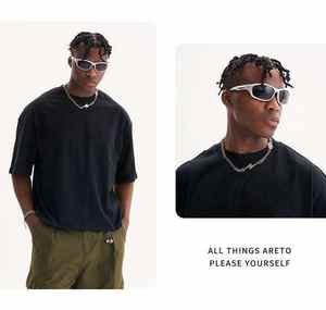 T-shirt en coton épais à col ras du cou côtelé, coupe oversize, personnalisable avec logo OEM, style streetwear - Product Image 1