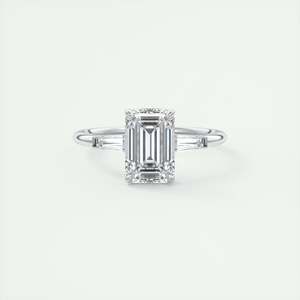 Bague de fiançailles en or blanc 14 carats avec diamant de laboratoire taille émeraude de 2,15 carats et trois pierres latérales taille baguette - Product Image 2