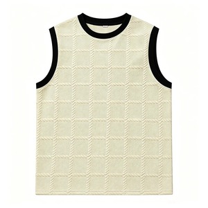 เสื้อกล้ามผู้ชายแบบใหม่ปี 2026 ลายถักแบบเคเบิ้ล แต่งขอบสีดำ คอกลม ทรงหลวม ใส่สบายๆ สำหรับฤดูร้อน สไตล์ลำลองแนวสตรีท - Product Image 3