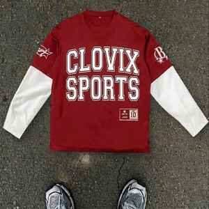 T-shirt à manches longues pour homme Clovix Sports, noir et blanc, bordure contrastée, col rond, style streetwear, coupe classique, imprimé avec inscription - Product Image 3