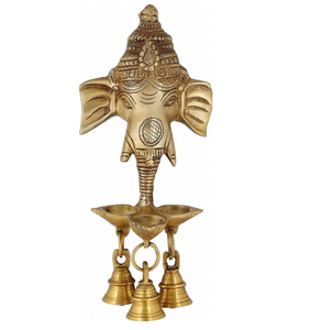 Nuevo Diseño de Decoración para el Hogar, Ganesh Deepak de Latón Colgante de Pared de Alta Calidad con Campanas, Escultura Icónica India Hecha a Mano - Product Image 1