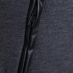 Charcoal Grey Black Leather Sleeve Bomber <b>Jacket</b> Premium Zip Front Casual Outerwear Manufacturer - Product Image 2