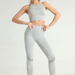 Ensemble de yoga 2 pièces pour femme grande taille à prix abordable, confortable, motif uni, respirant, taille élastique, écologique, logo frontal - Product Image 5