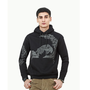 Sweat-shirt à capuche noir pour homme, coupe classique, en coton tricoté, imprimé décontracté, poche avant, vêtement d'automne - Product Image 1