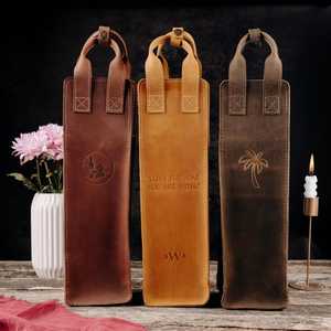 Porta Vino de Cuero Genuino de Diseño, Bolsa de Vino de Cuero de Lujo para una Sola Botella, para Regalo de Cumpleaños o Festividades LEB-0070 - Product Image 3