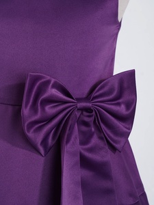 4-14 Enfants Filles Big Bowknot Decor Satin Party Dress A-Line Solid Dress For Birthday Evening Wedding Holiday Photo Daily Wear - Product Image 4
