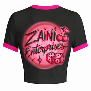 Premium 220 GSM Polyester Spandex Women Crop <b>Top</b> T Shirt Black Pink Airbrush Sublimation Print Custom Logo OEM ODM - Product Image 2