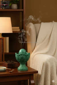 Brûleur d'encens religieux de conception arabe artisanale avec sculpture florale époxy et base en bois pour décor de méditation d'aromathérapie - Product Image 3