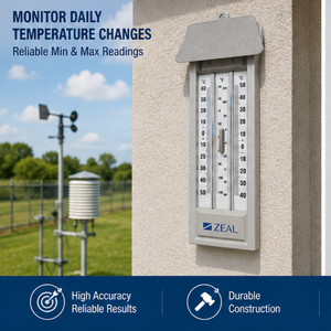 Termómetro de pared Zeal para temperatura mínima y máxima, para uso en húmedo y seco |   Instrumento de Monitoreo de Temperatura Interior y Exterior con Escala Celsius y Fahrenheit - Product Image 3