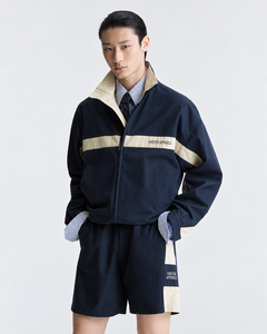 Men's <b>Navy</b> Blue Acid Wash Winter Color Blocking Tracksuit Full Sleeve Hooded Sporty Style Breathable Midweight Shorts Set Loose - Product Image 4