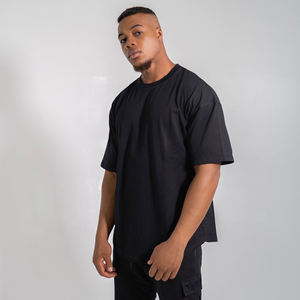 T-shirt oversize noir uni à col rond pour homme, coupe ample, manches courtes, style streetwear, logo personnalisé, OEM ODM, vêtements en gros - Product Image 1
