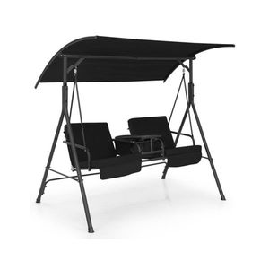 2 Seater Black Porch Swing <b>Chair</b> with Handy Storage and 360 Degrees <b>Rotatable</b> Tray for Patios - Product Image 2