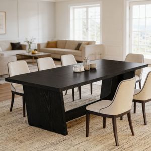 Tavolo da Pranzo in Legno Massello Rettangolare con Piano in Pietra Sinterizzata Effetto Marmo, Arredamento per Sala da Pranzo, Assemblato - Product Image 3