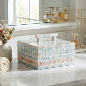 Mother Pearl Jewelry <b>Box</b> Pastel Geometric Shell Inlay Trinket Case Luxury Keepsake Organizer Handle Living Room <b>Wardrobe</b> Single - Product Image 5