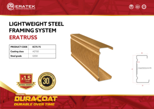 Treillis de toit en acier léger pour maison résidentielle Eratek EC75.75, bâtiment métallique, norme JIS G550, revêtement Duracoat - Product Image 5