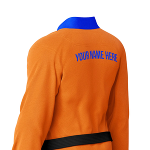 Orange BJJ <b>Kimono</b> 100% Cotton Regular Fit Adult Unisex Martial Arts Wear Blue Trim Black <b>Belt</b> Included - Product Image 2