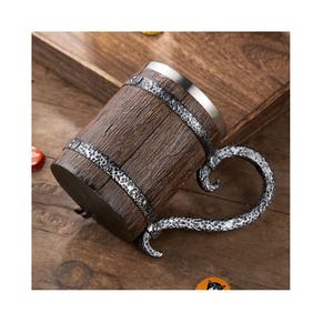 Taza de cerveza a prueba de fugas hecha de madera con mango de madera, jarra de cerveza de madera, taza superventas para hogar, Hotel y restaurante, 100% - Product Image 5