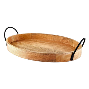 Bandeja Redonda de Madera Moderna con Asa de Metal para Decoración, Cocina, Hogar, Regalos y Servir - Product Image 1