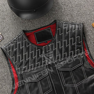 Mens Genuine Leather Motorcycle <b>Vest</b> For Men <b>Black</b> Diamond Stitched Concealed Carry Biker <b>Vest</b> Customized Leather Jacket - Product Image 2