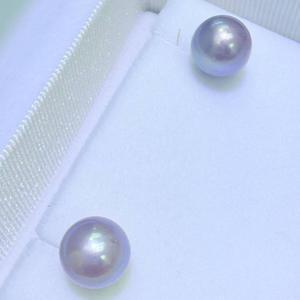 Boucles d'oreilles en perles d'eau douce naturelles de Zhuji, authentiques, rondes de 9 à 10 mm, presque parfaites, violettes, en argent pur, forme ronde élégante - Product Image 3