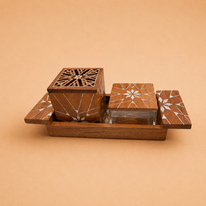 Juego de quemadores de incienso de madera artesanales de primera calidad con incrustaciones de nácar. Decoración y Estilo de Vida Árabe para el Hogar, Calidad de Exportación - Product Image 1
