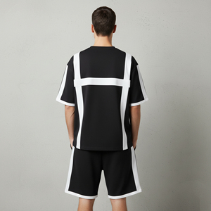 Midweight Eco-Friendly Quick Dry Men's <b>2</b> <b>Piece</b> <b>Set</b> <b>White</b> Stripes Custom Embroidered Logo Regular Fit Streetwear Printed Short - Product Image 2